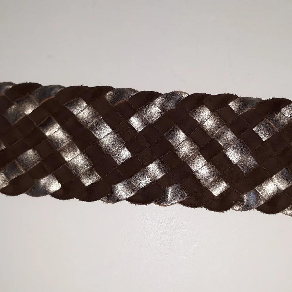 Fossil brown suede & metallic leather braided belt L